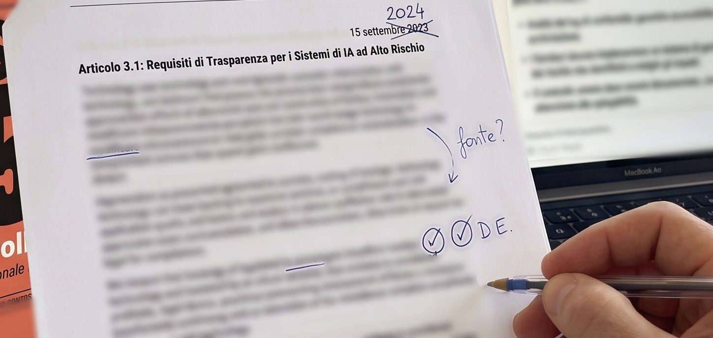 Un foglio stampato corretto a penna davanti allo schermo di un computer